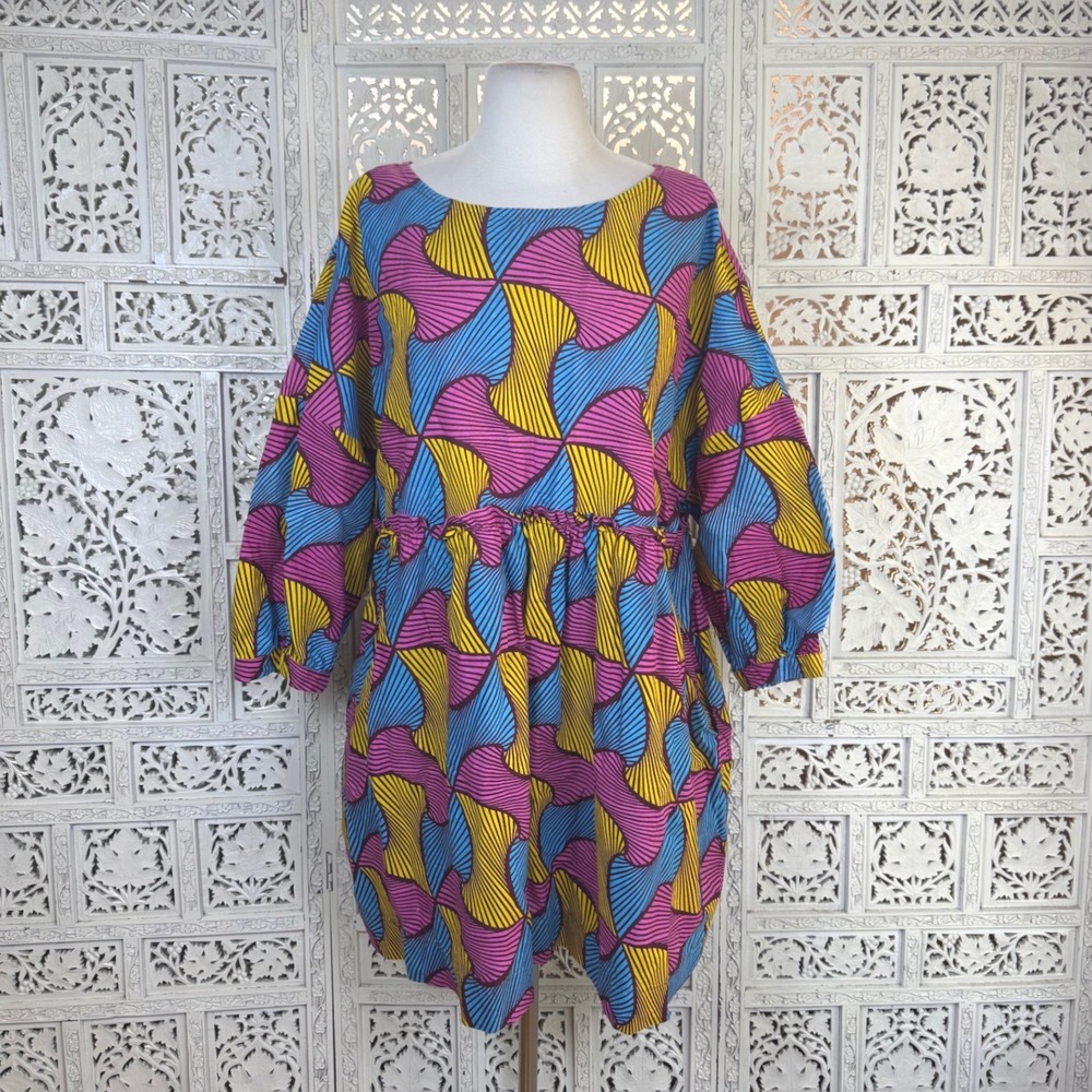 YEVU Made In Ghana Smock Dress Womens 3X Colorful African‎ Ethical Artsy